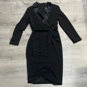 Adrianna Papell Black Satin Trim Midi Dress